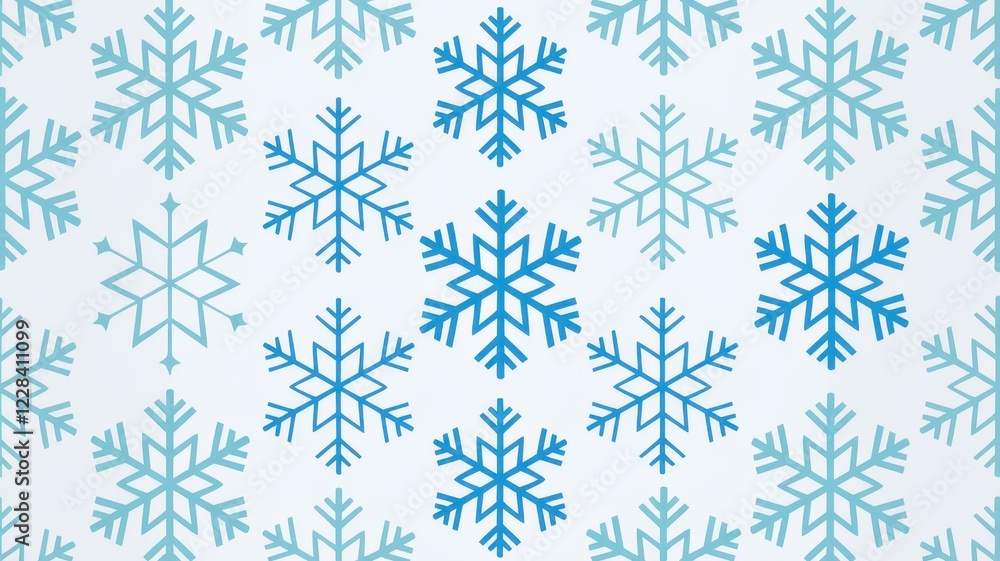 A vibrant pattern of various blue snowflakes on a light background, creating a wintery and festive atmosphere. A vibrant pattern of various blue snowflakes on a light background, creating a wintery and festive atmosphere.