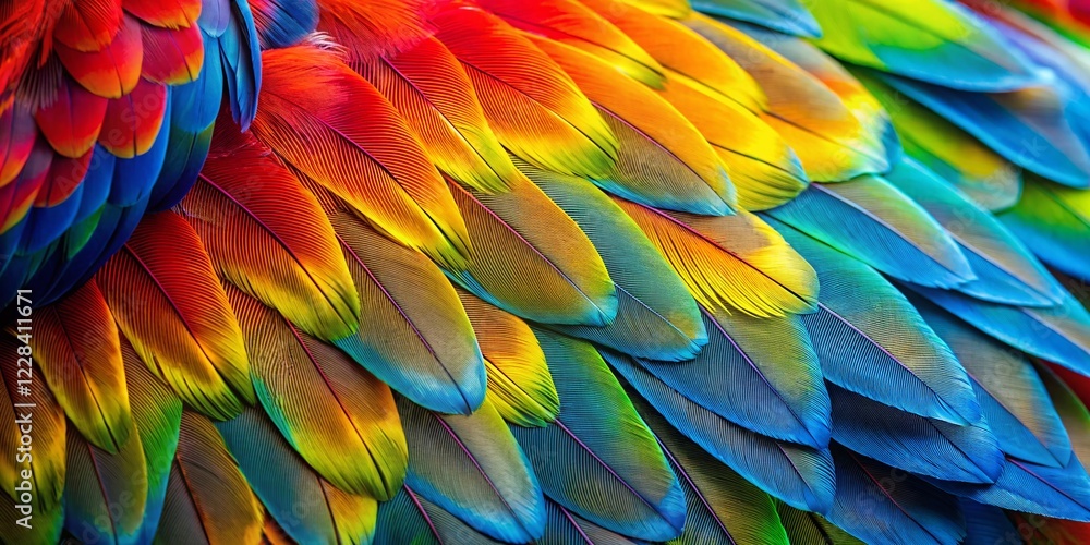 Obraz premium Vivid Macaw Feathers: Close-up Texture and Pattern Stock Photo