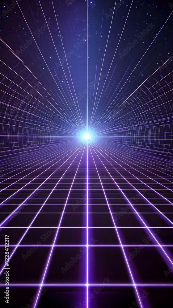 Abstract Retro Futuristic Background Creates a Digital Landscape with Glowing Grid and Starry Sky Beautifully Abstract Retro Futuristic Background Creates a Digital Landscape with Glowing Grid and Starry Sky Beautifully