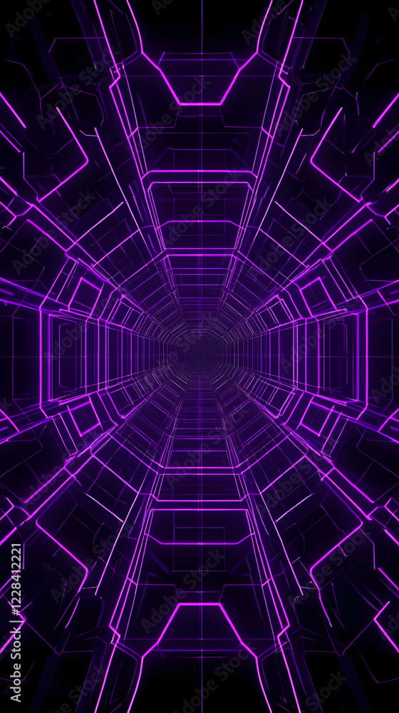 3D Illustration of a Futuristic Purple Tunnel with Neon Lights 3D Illustration of a Futuristic Purple Tunnel with Neon Lights