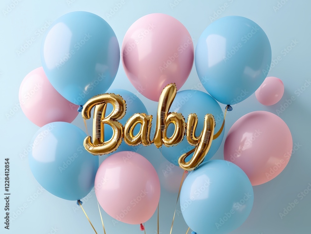 Baby shower celebration blessing concept. Colorful balloons with a gold Baby shower celebration blessing concept. Colorful balloons with a gold