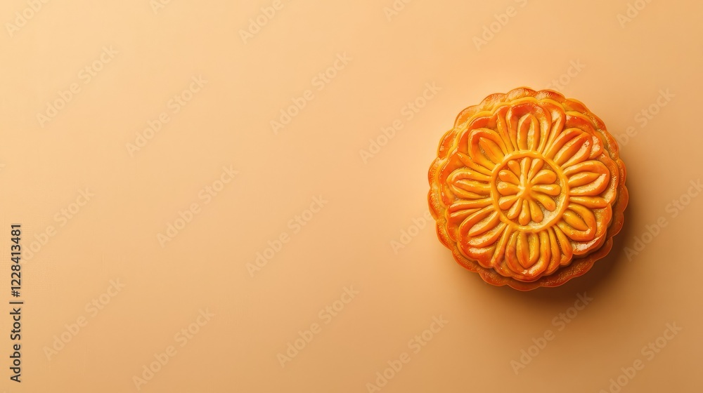 Elegant Mooncake on Smooth Beige Background for Festive Celebration Elegant Mooncake on Smooth Beige Background for Festive Celebration