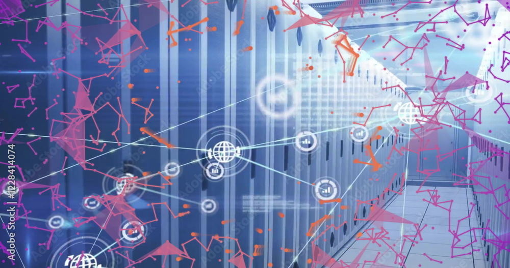 Obraz premium Image of connections with icons and digital data processing over computer servers