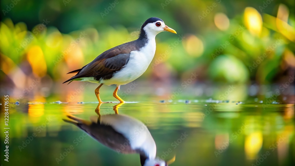 White-Breasted Waterhen Reflection in Still Thai Water - Serene Nature Stock Photo White-Breasted Waterhen Reflection in Still Thai Water - Serene Nature Stock Photo