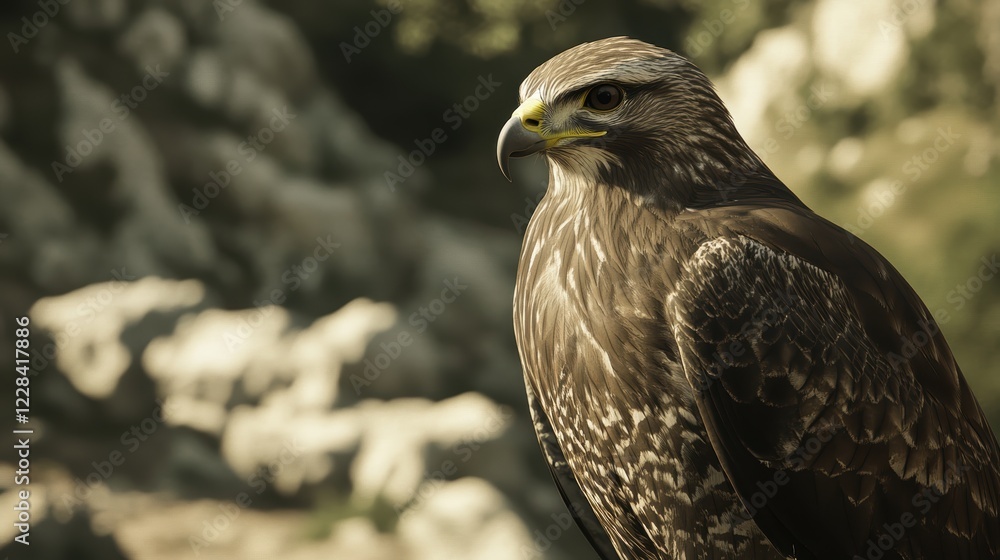 Majestic eagle perched on a rugged terrain with a blurred natural background, exemplifying the bird's strength and the beauty of its natural habitat. Majestic eagle perched on a rugged terrain with a blurred natural background, exemplifying the bird's strength and the beauty of its natural habitat.