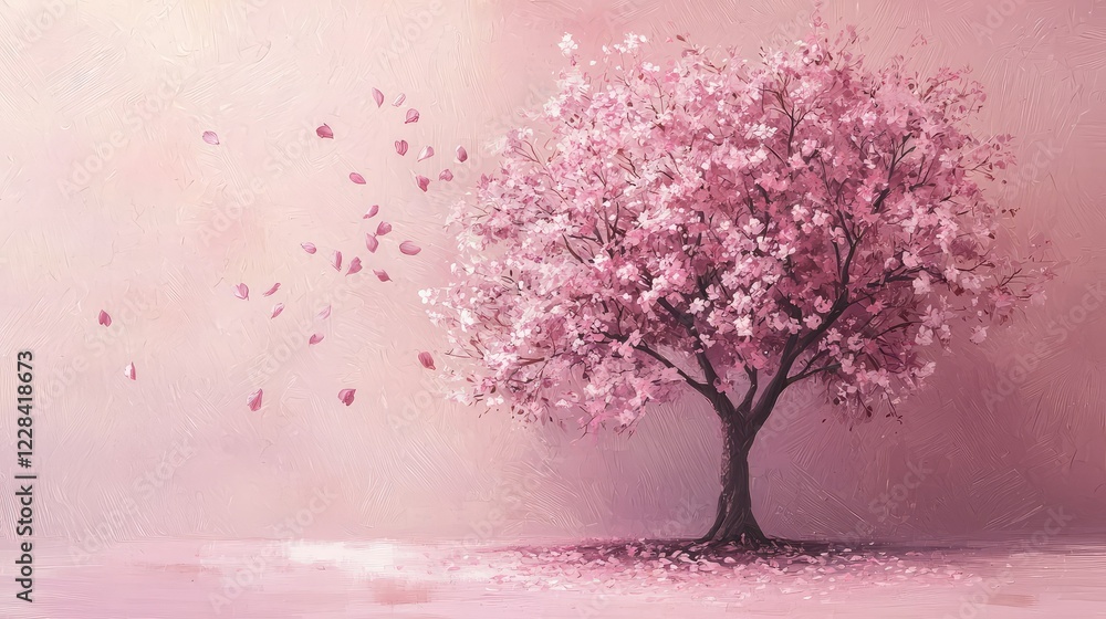 Obraz premium Stunning Pink Blossom Tree with Falling Petals on Soft Background