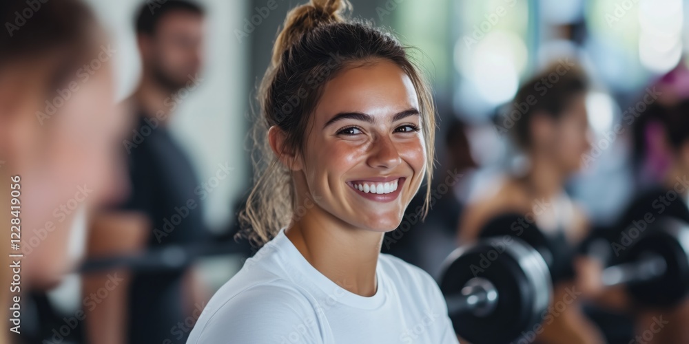 Fototapeta premium Empowering Your Fitness Journey Embracing Smiles and Building Strength Together in the Gym Environment with Friends and Community, Fostering Health, Happiness, and Vitality Every Step of the Way