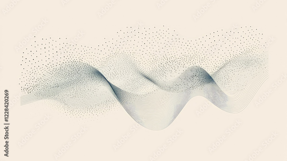 Fototapeta premium Abstract Wave Pattern with Dots and Lines in Soft Beige Background