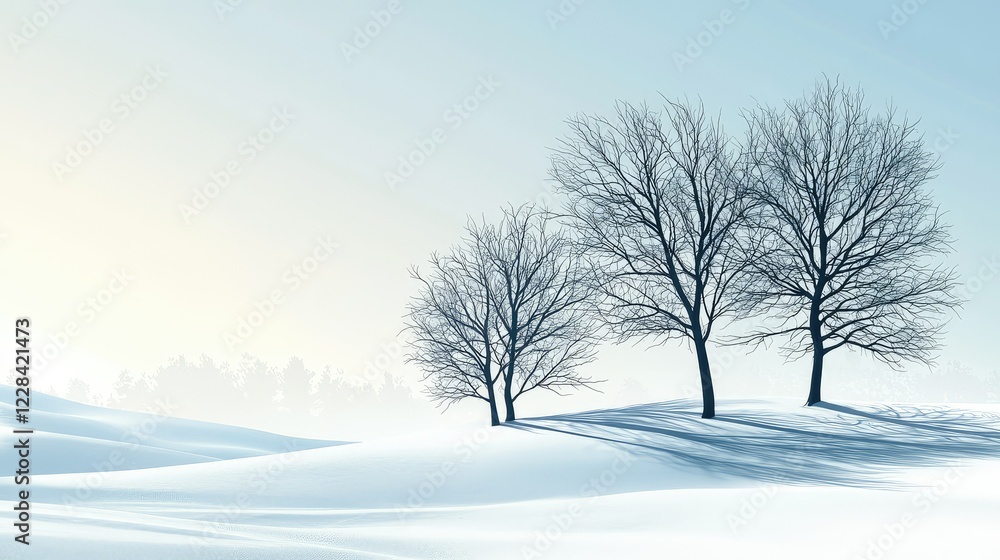 Tranquil Winter Landscape with Bare Trees and Soft Snow Cover Tranquil Winter Landscape with Bare Trees and Soft Snow Cover