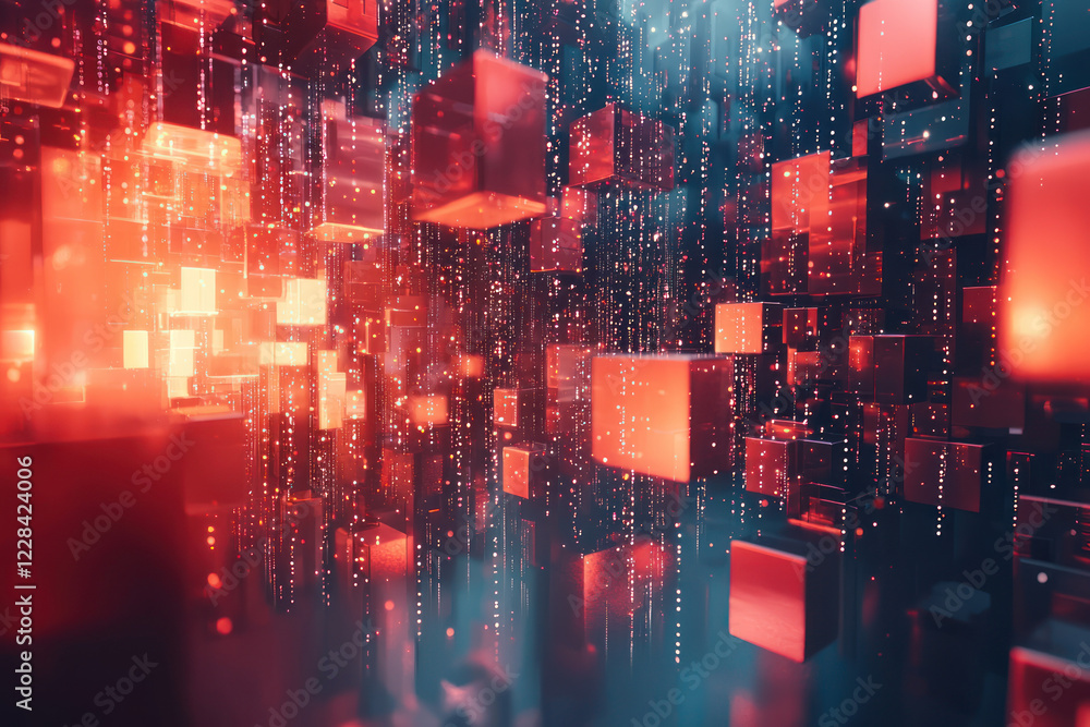 Obraz premium An Abstract data blocks interlinked, representing blockchain economy and digital networks