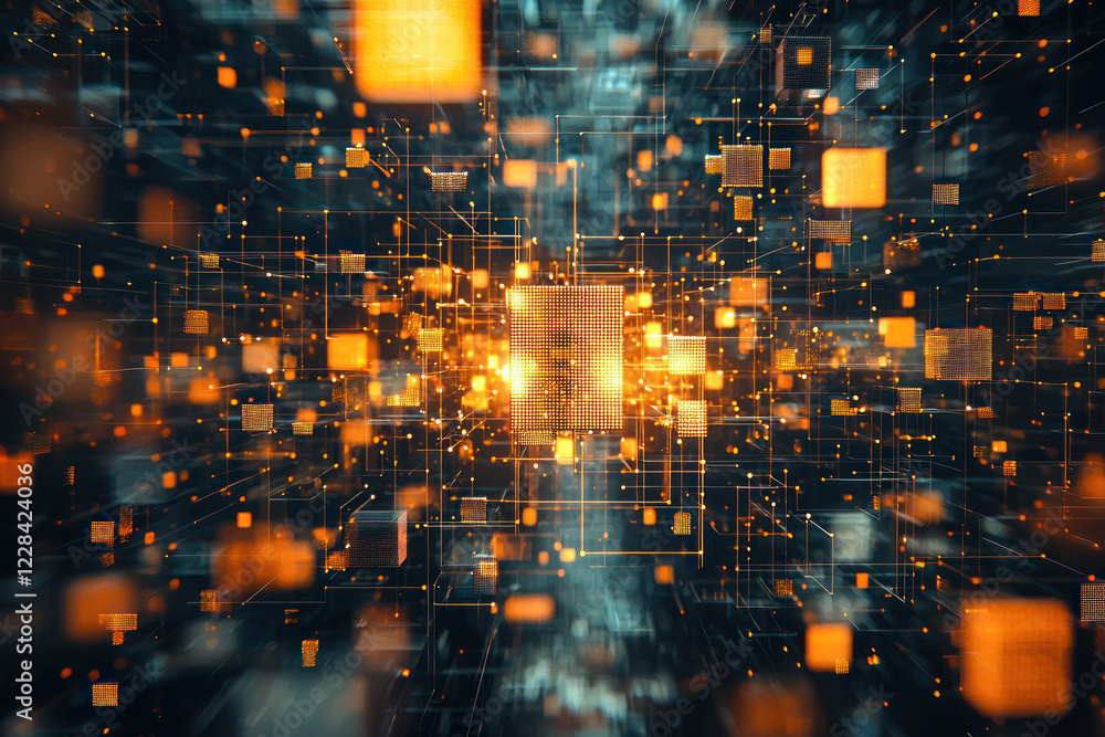 Obraz premium An Abstract data blocks interlinked, representing blockchain economy and technology