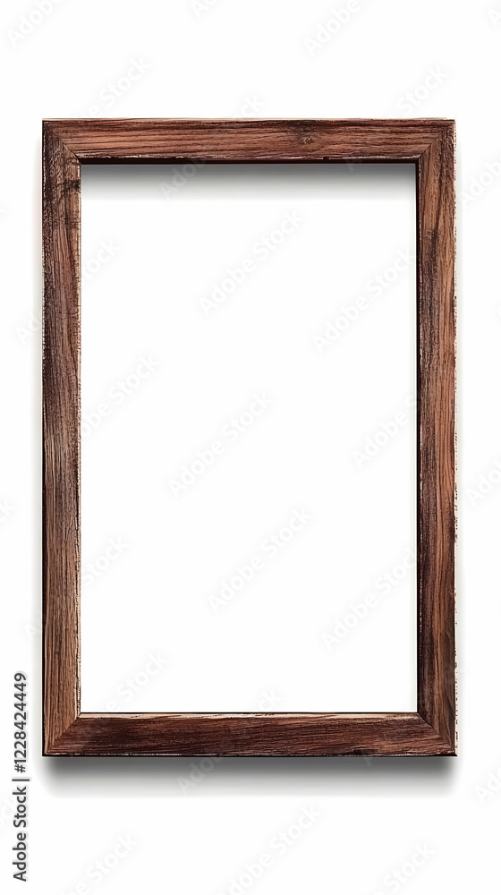 Empty Rustic Wooden Picture Frame Isolated on a White Background with Shadow and Copyspace Empty Rustic Wooden Picture Frame Isolated on a White Background with Shadow and Copyspace