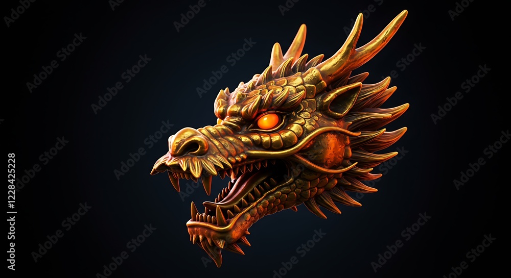 Fierce Golden Dragon Head 3d Render Art Fierce Golden Dragon Head 3d Render Art
