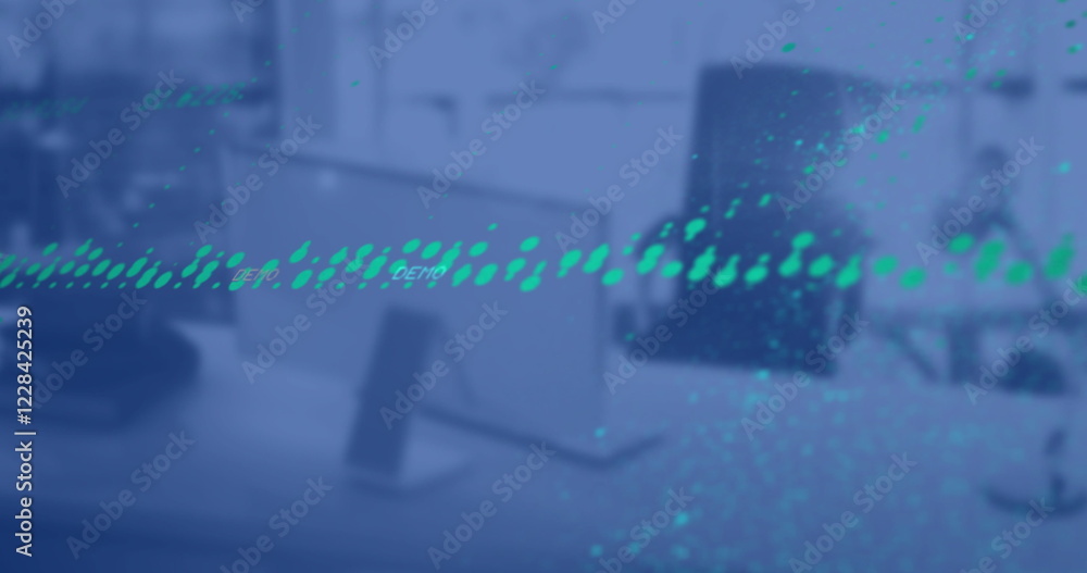 Image of digital data processing over desk in office Image of digital data processing over desk in office