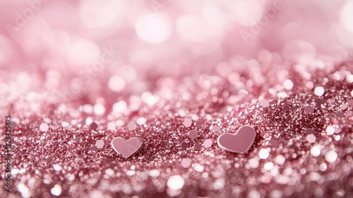 Wallpaper Mural A lovely pink Valentine's background featuring shimmering glitter, heart-shaped bokeh, and a pastel gradient sky with twinkling stars. Torontodigital.ca