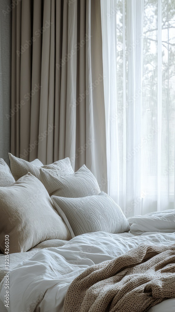 Cozy Bedroom with Warm Neutrals and Soft Textiles in Natural Light Cozy Bedroom with Warm Neutrals and Soft Textiles in Natural Light