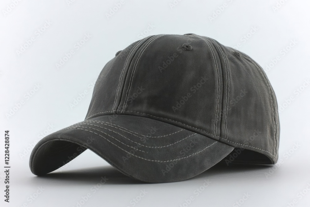 Grey Textured Baseball Cap on White Background Grey Textured Baseball Cap on White Background