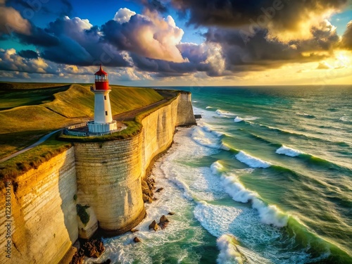 Majestic Newhaven Lighthouse: Aerial View of English Channel Coastline photo