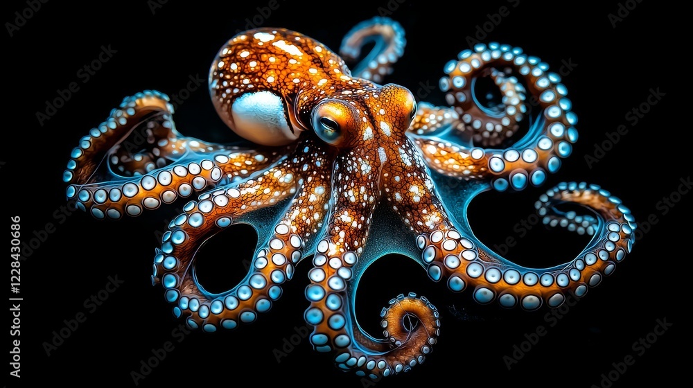 Fototapeta premium Surreal Underwater Alien Octopus with Bioluminescent Features in Darkness