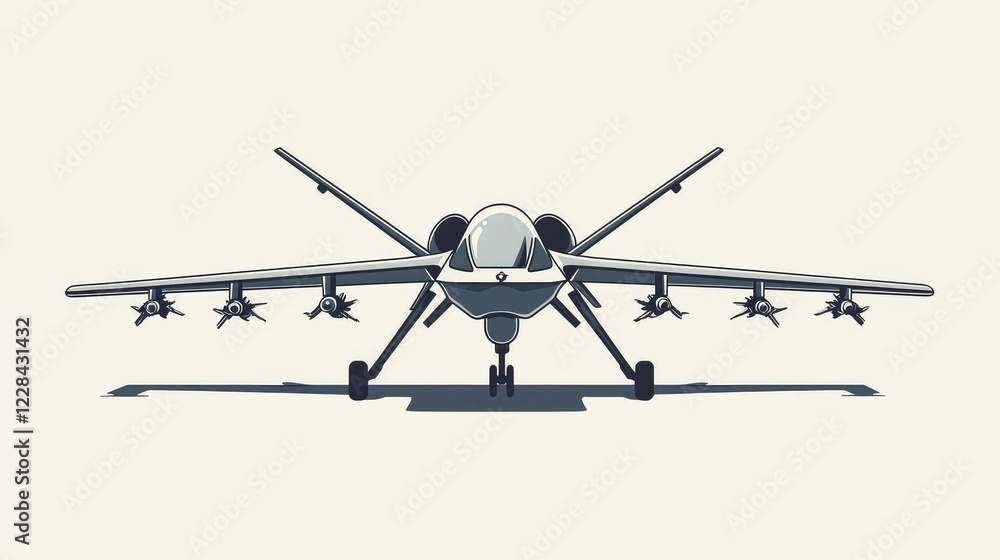 Modern Military Drone with Forward-facing View and Six Missiles Modern Military Drone with Forward-facing View and Six Missiles