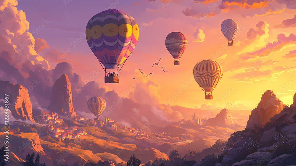 Naklejka premium several vibrant hot air balloons
