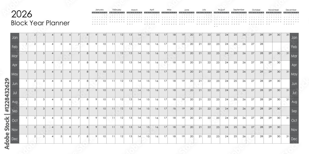 2026 Block year planner. Vector design. 2026 Block year planner. Vector design.