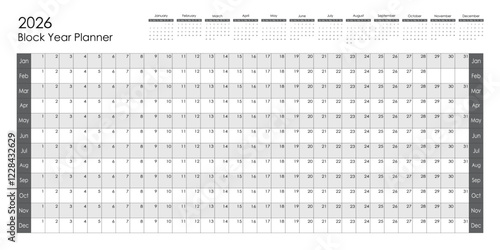 2026 Block year planner. Vector design.