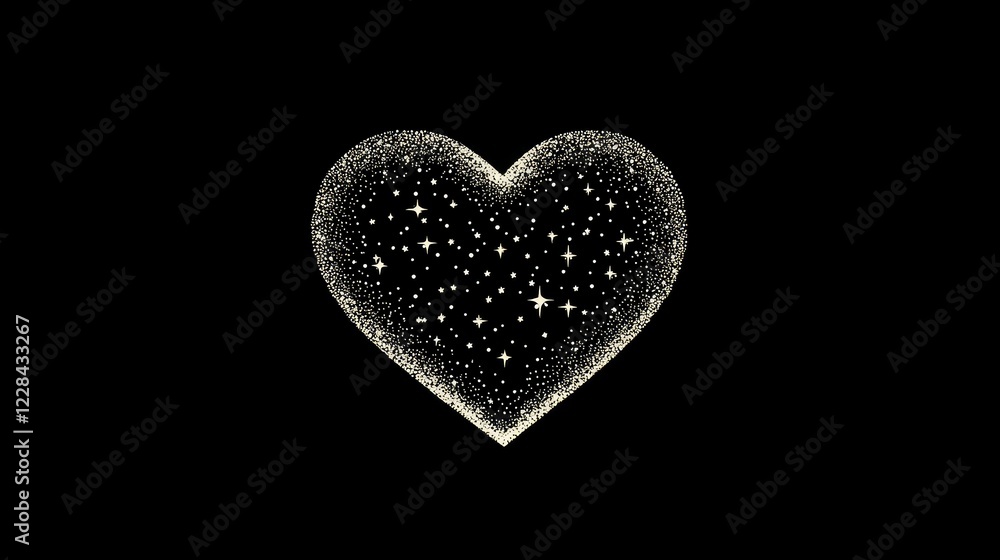 Sparkling Heart Shape with Stars Against a Black Background Sparkling Heart Shape with Stars Against a Black Background