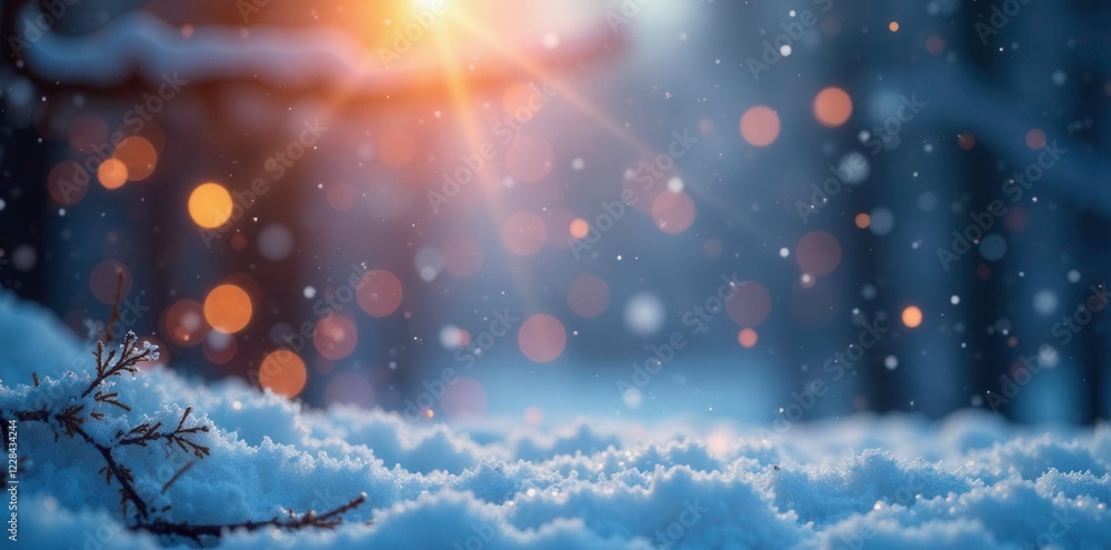Sparkling bokeh lights on a winter background with falling snowflakes, winter, icy Sparkling bokeh lights on a winter background with falling snowflakes, winter, icy
