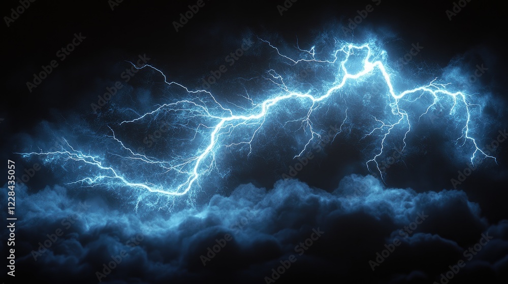 Fototapeta premium Dramatic lightning strikes illuminating dark storm clouds in a night sky, evoking a sense of power