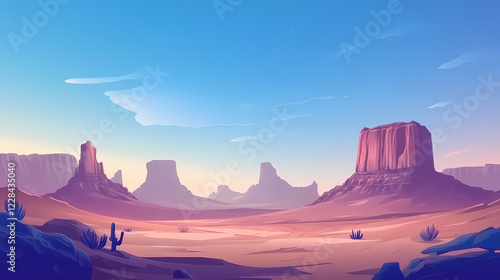 Atrractive monument valley under blue sky, usa. Twilight Valley. Illustration photo