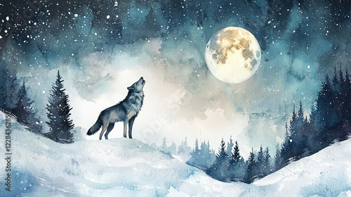 Wallpaper Mural Majestic Wolf Howling at Full Moon in a Snowy Winter Landscape Torontodigital.ca