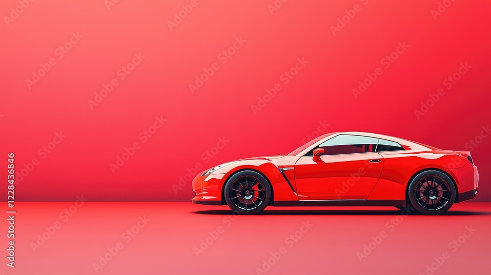 Naklejka premium Red Sports Car on Monochromatic Red Background with Sleek Design