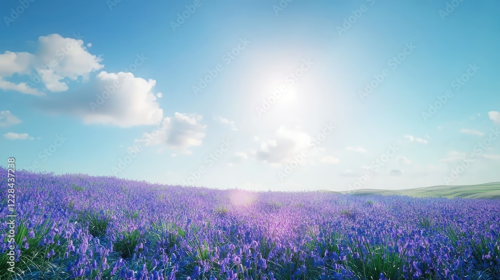 Fototapeta premium Vibrant Lavender Field Under Clear Blue Sky with Gentle Clouds