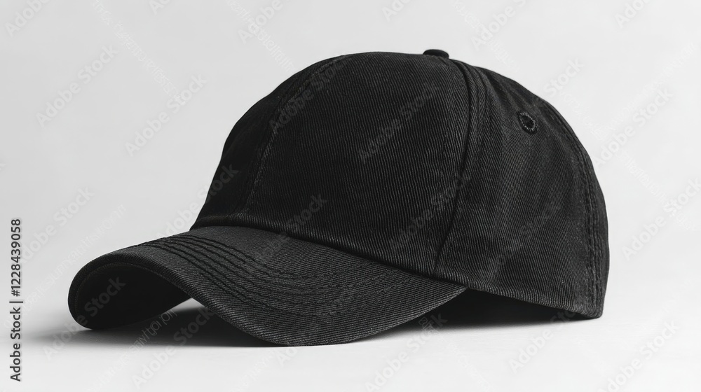 Black Textured Denim Baseball Cap on Light Background Black Textured Denim Baseball Cap on Light Background