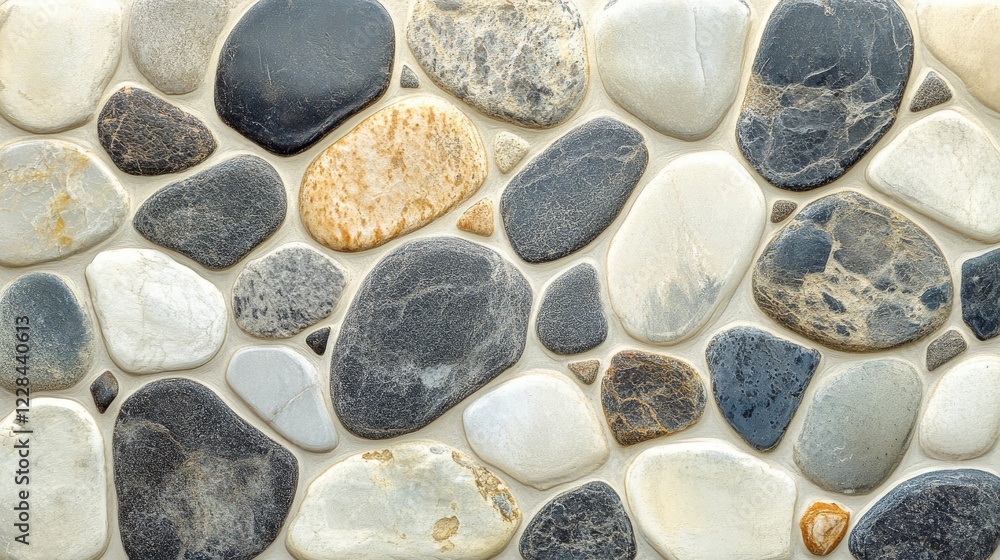 Smooth stones form a decorative wall texture Smooth stones form a decorative wall texture