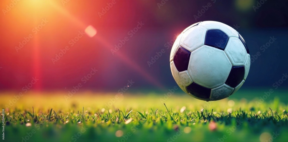 Naklejka premium Abstract soccer ball in mid-air, flight, soccer