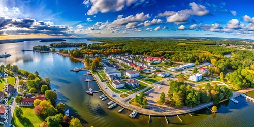 Panoramic Aerial View of Poquoson, Virginia - Blank Outline Map Overlay photo