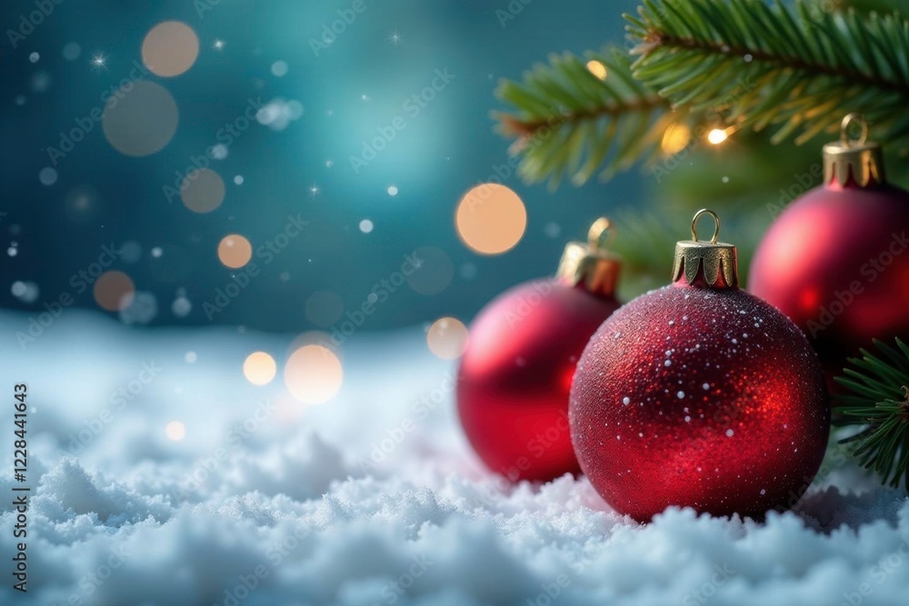 Sparkling Christmas Ornaments on Snowy Background, sparkles, ornaments, festive Sparkling Christmas Ornaments on Snowy Background, sparkles, ornaments, festive