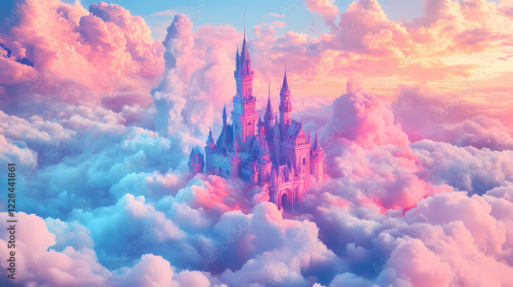 Fototapeta premium vibrant surreal castle floating