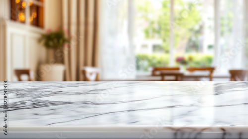 Elegant Marble Countertop in Focus with a Softly Blurred Kitchen Interior: A Stylish and Modern Close-Up Highlighting Luxury, Design, and Home Aesthetics photo