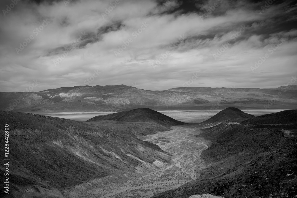 Scenic view of Death valley National park in monochrome. Scenic view of Death valley National park in monochrome.