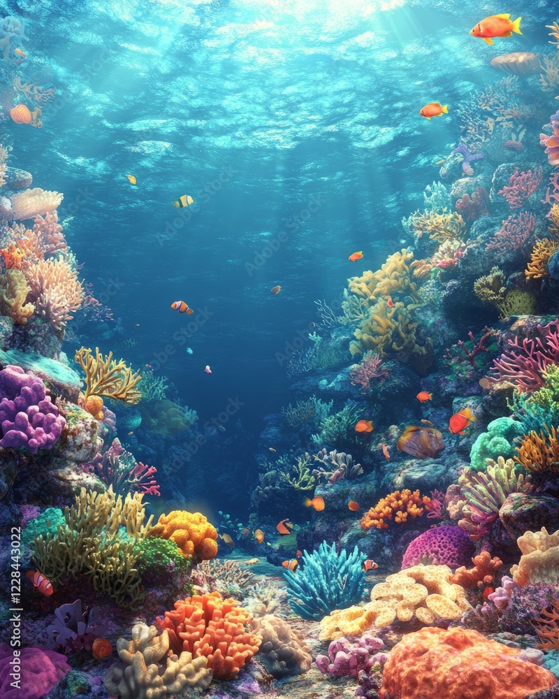 Naklejka premium Vibrant underwater coral reef teeming with marine life in realistic style