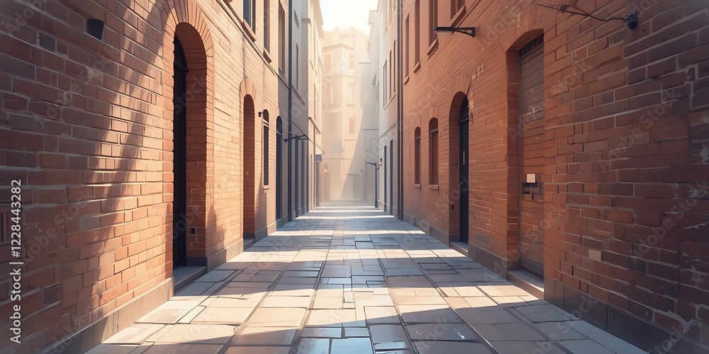 Fototapeta premium Sunlit Brick Alleyway Between Old European Buildings