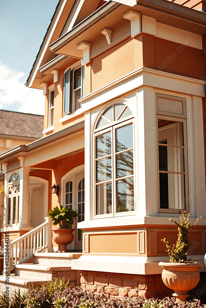 Obraz premium Orange House Exterior: Modern Architecture, Luxury Home Design, Real Estate