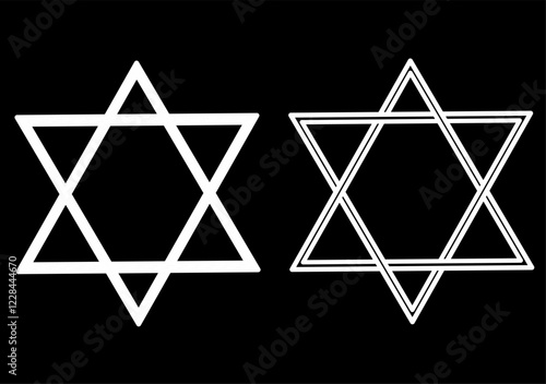 two star of david symbols with a geometric, hand drawn style on a black background. perfect for religious, cultural, or minimalist design elements.
