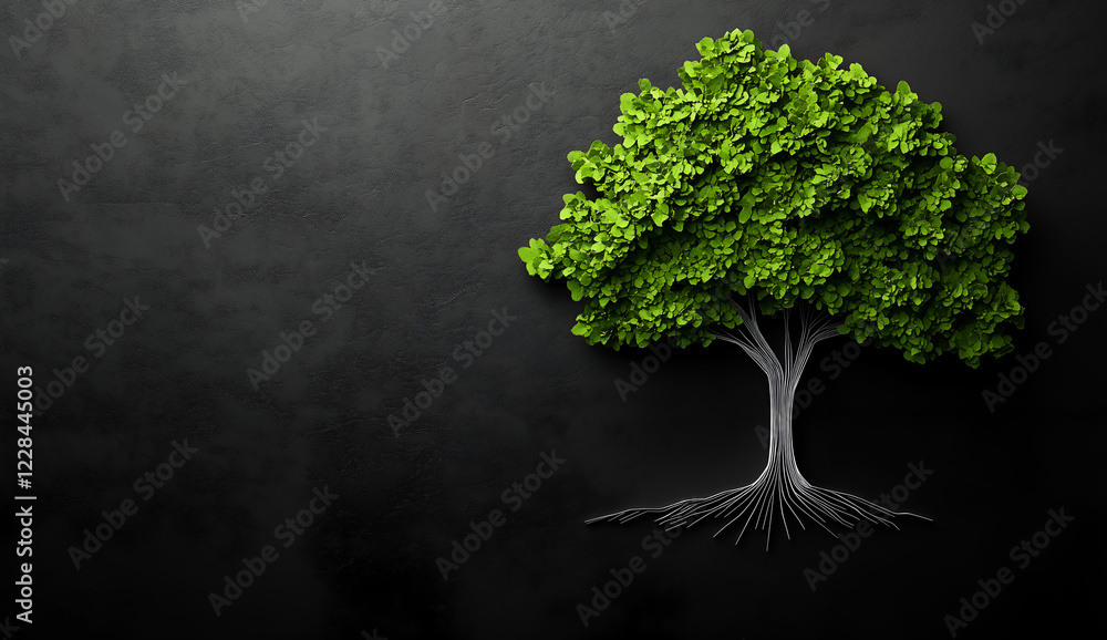 green tree with green leaves on dark background green tree with green leaves on dark background