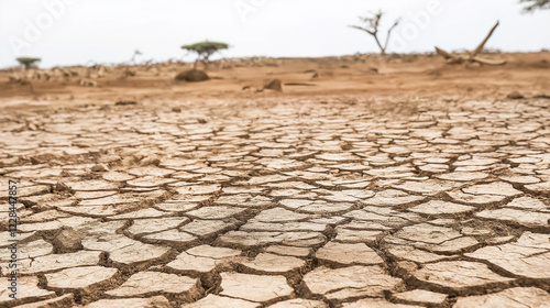 Illustration of cracked soil, the grim reality of drought in arid desert landscapes. photo