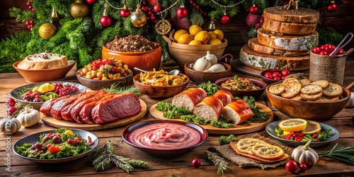 Romanian Christmas Food Buffet: Sorici, Caltabos, Toba & Pork Delights photo