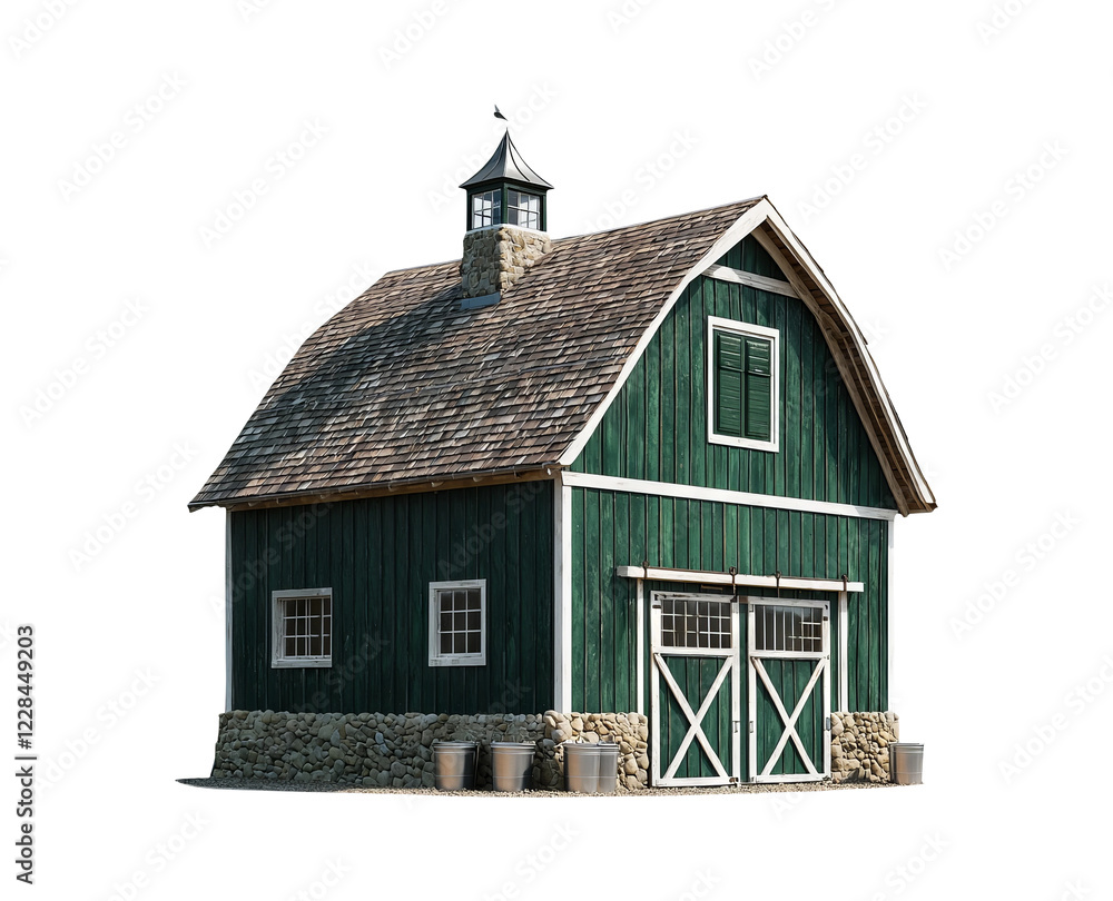 Green Barn on Transparent Background for Design Use Green Barn on Transparent Background for Design Use